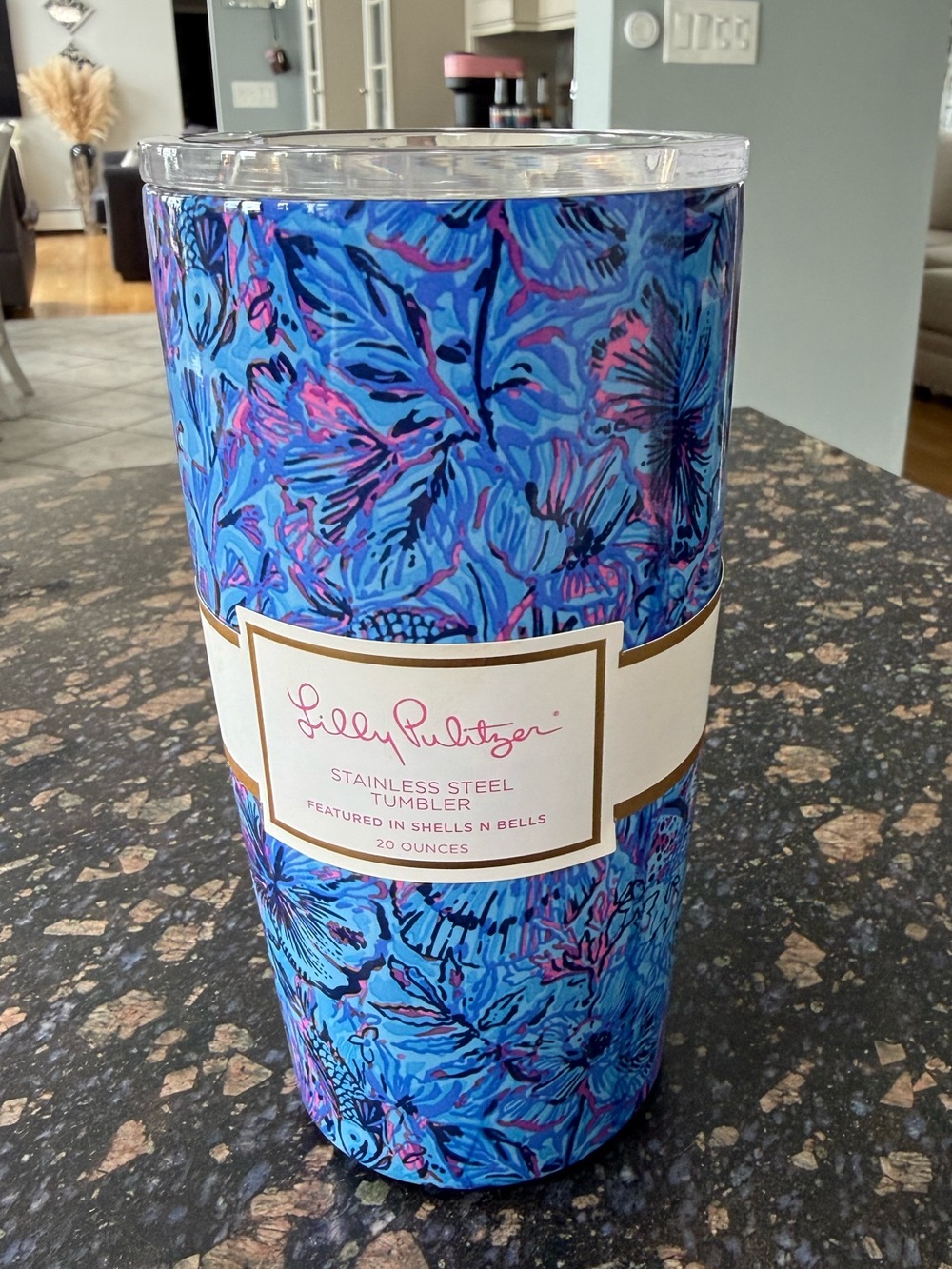 Lilly Pulitzer Blue and Pink Floral Stainless Steel Tumbler 20ounces